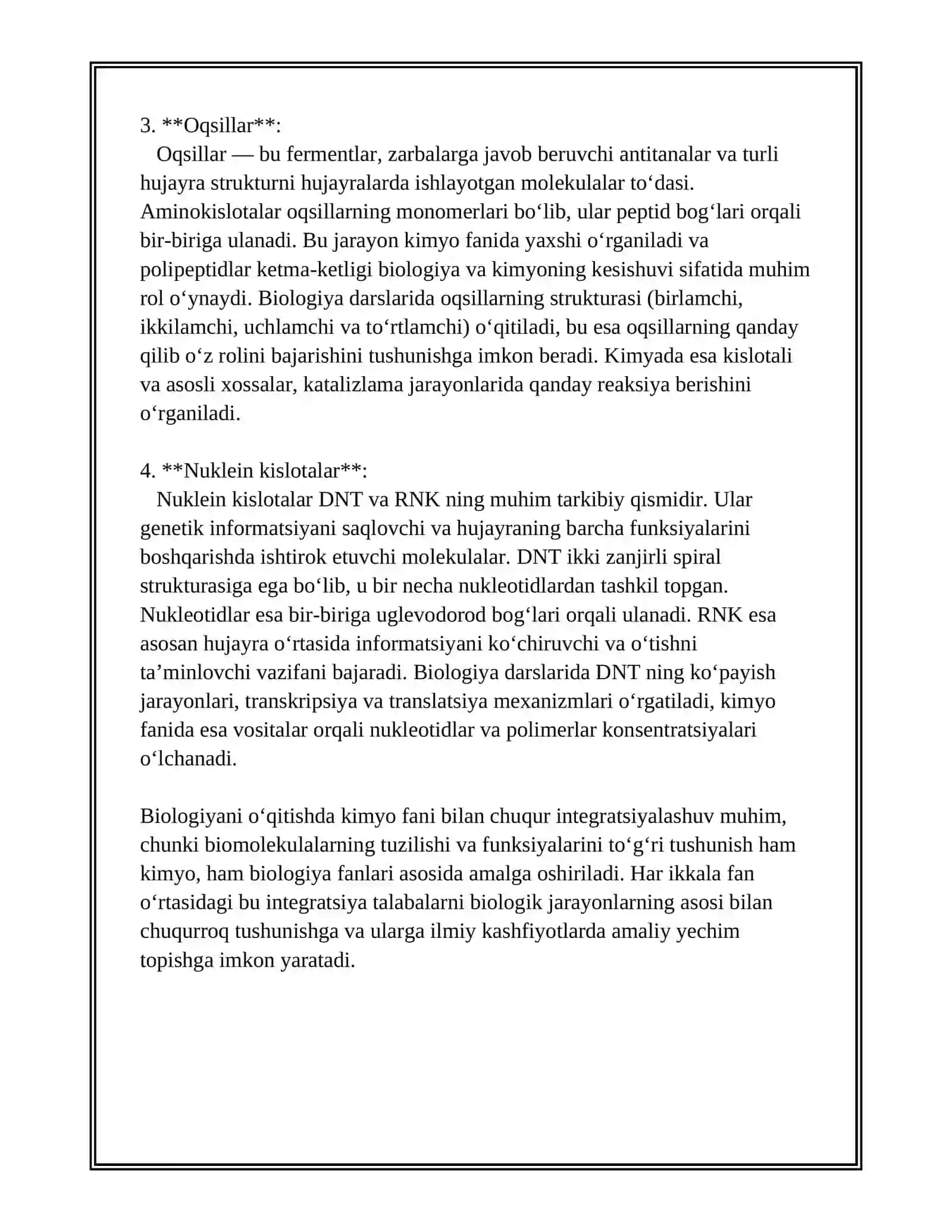 BIOLOGIYANI OʻQITISHDA KIMYO FANI BILAN FANLARARO BOGʻLANISHNI AMALGA OSHIRISH YOʻLLARI 4