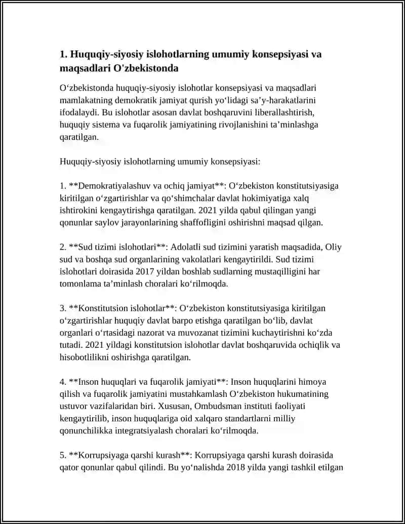 O'ZBEKISTONDA HUQUQIY SIYOSIY ISLOHOTLARNING AMALGA OSHIRILISHI,DEMOKRATIK JAMIYATNI SHAKLLANTITISH YO'LIDAGI ISLOHOTLAR 4