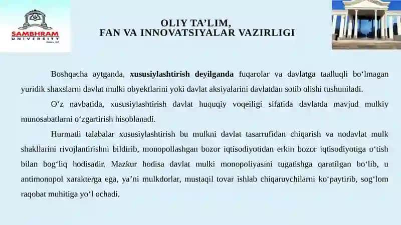 «Korxonalarni davlat tasarrufidan chiqarish va xususiylashtirish» 4