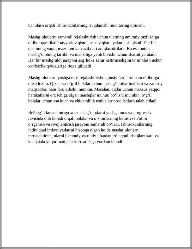 Belbogʻli kurash mashgʻulotlari 4