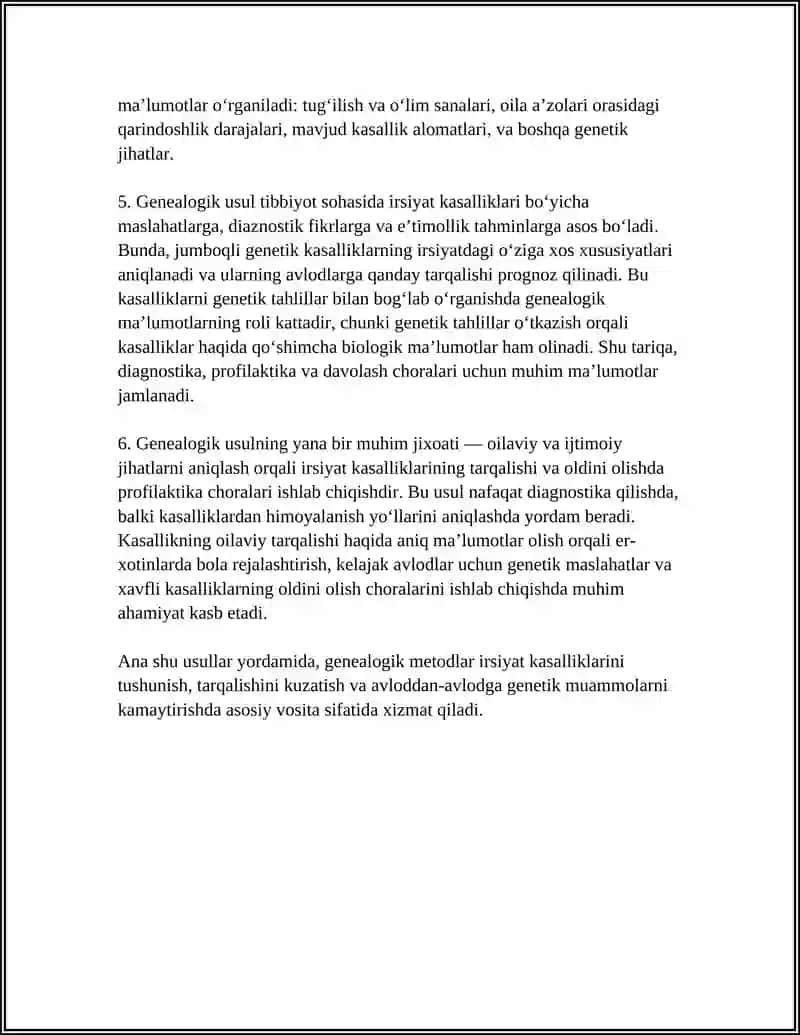GENEOLOGIK USULNING IRSIY KASALLIKLARNI ANIQLASHDAN QO'LLANILISHI 4