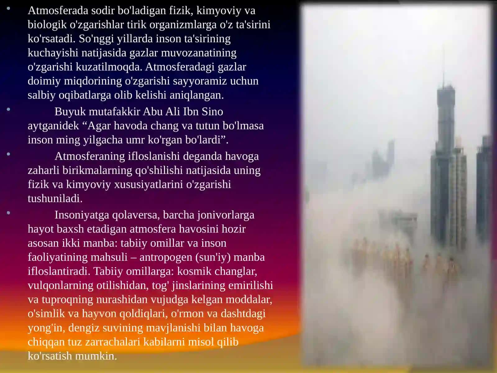 Atmosfera, gidrosfera, litosfera ifloslanishi va ularni oldini olish yo'llari 4