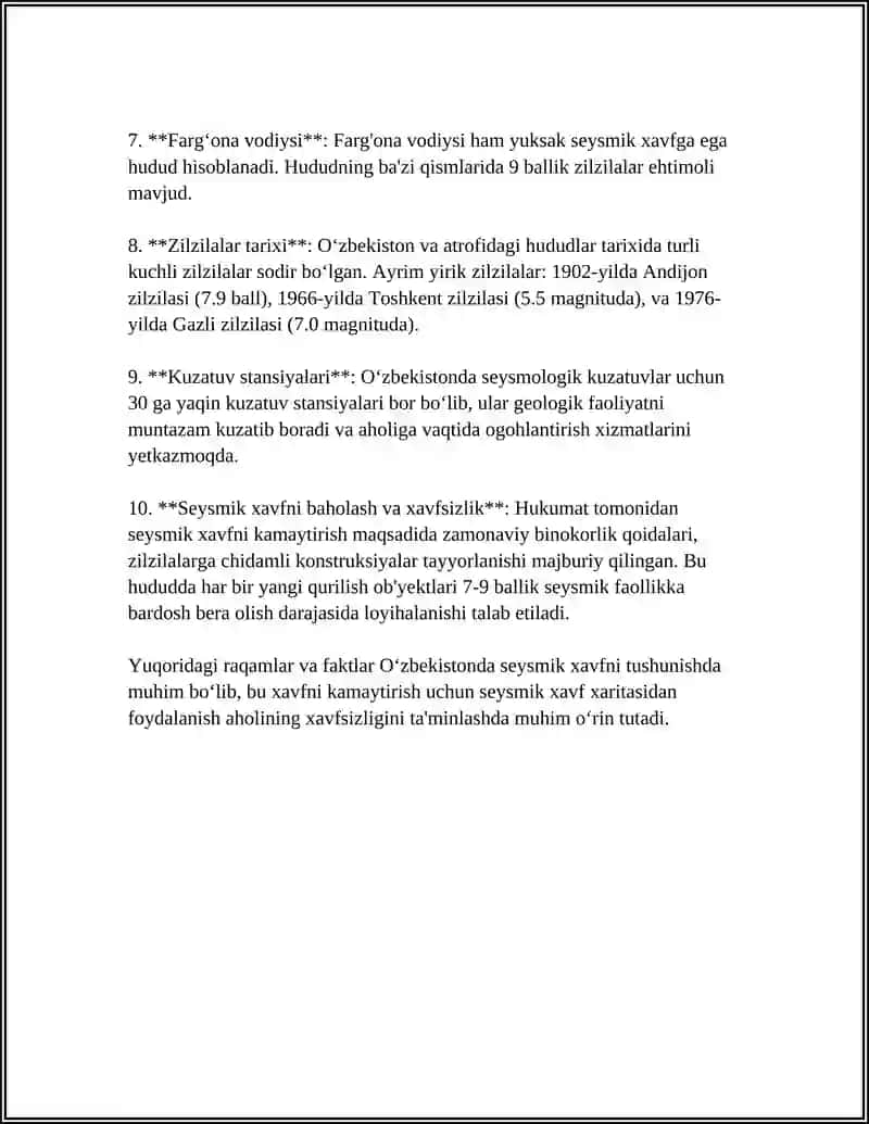 OʻZBEKISTONNING SEYSMIK RAYONLASHTIRISH XARITASI BILAN ISHLASH 4