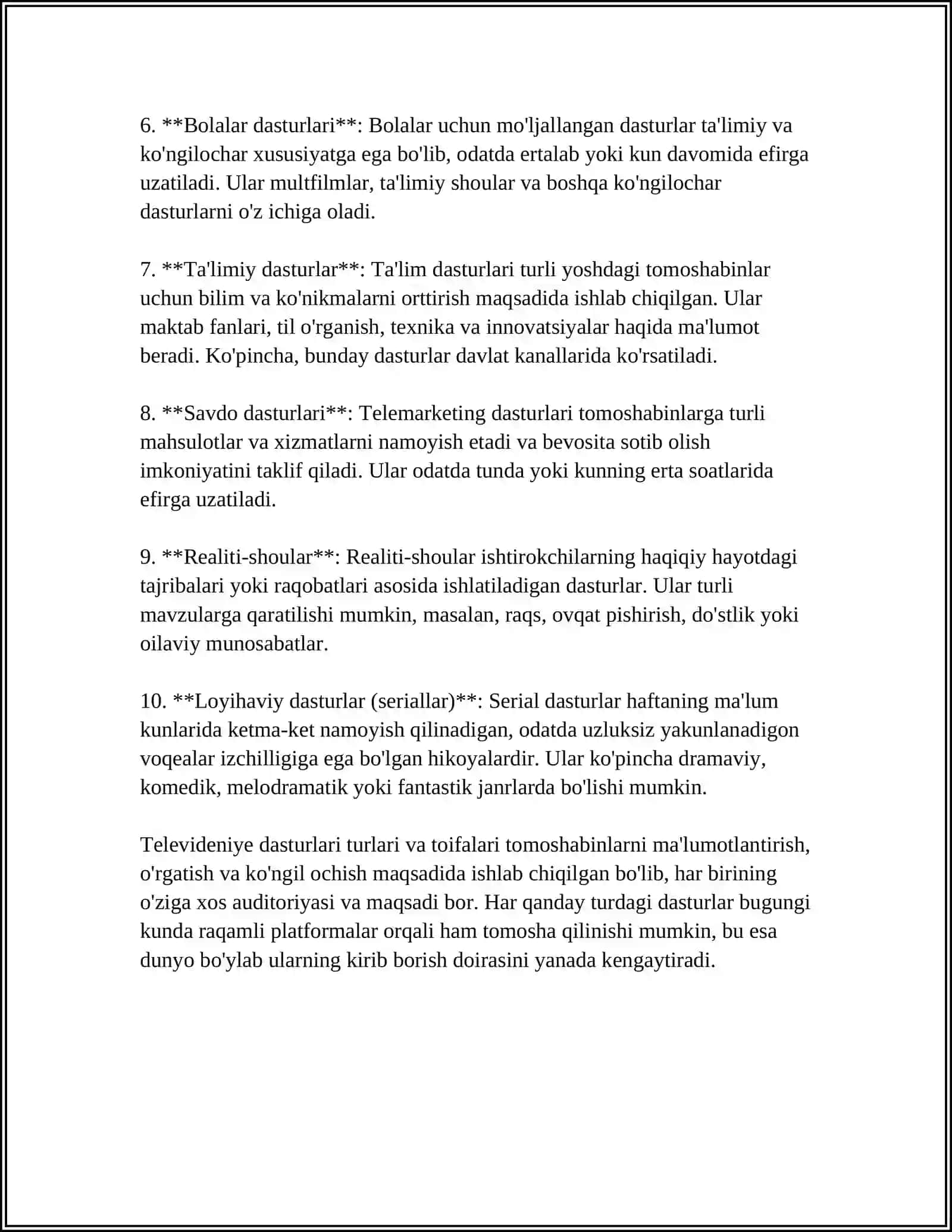 TELEVIDINIYA KO'NGIL OCHAR SANOAT SIFATIDA 4