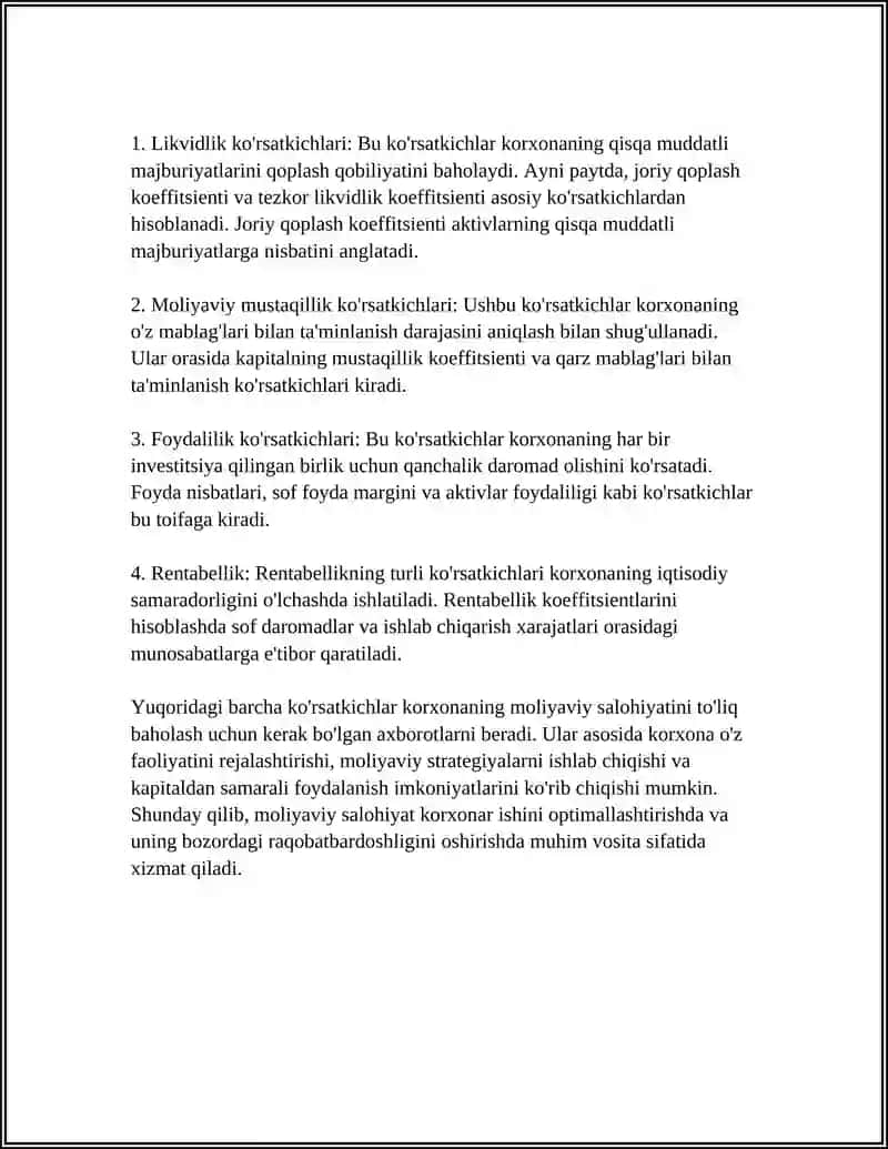 KORXONALAR MOLIYAVIY SOLOHIYATI TARKIBI KORSATGICHLAR TIZIMI VA SAMARADORLIGI TAHLILI 4