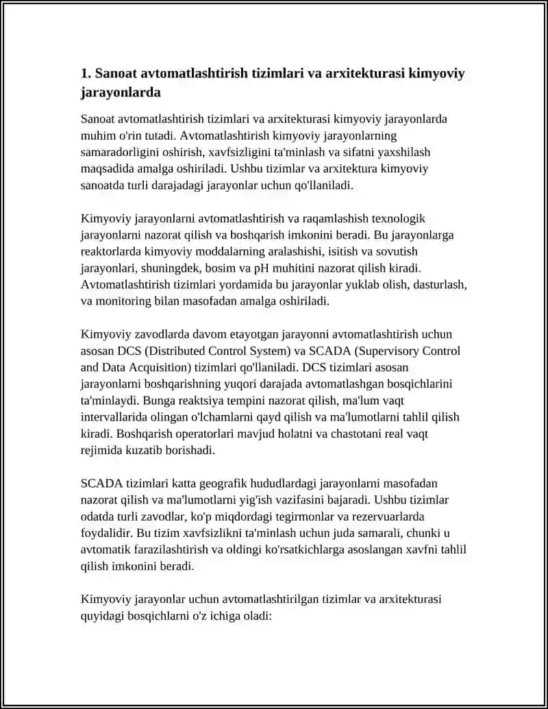KIMYOVIY JARAYONLARNI AVTOMATLASHTIRISH VA RAQAMLASHTIRISH 4