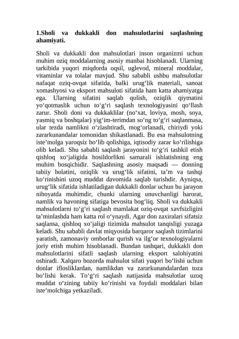 Sholi va dukkakli don maxsulotlarini saqlash omborlari, usullari va texnologiyasi. 4