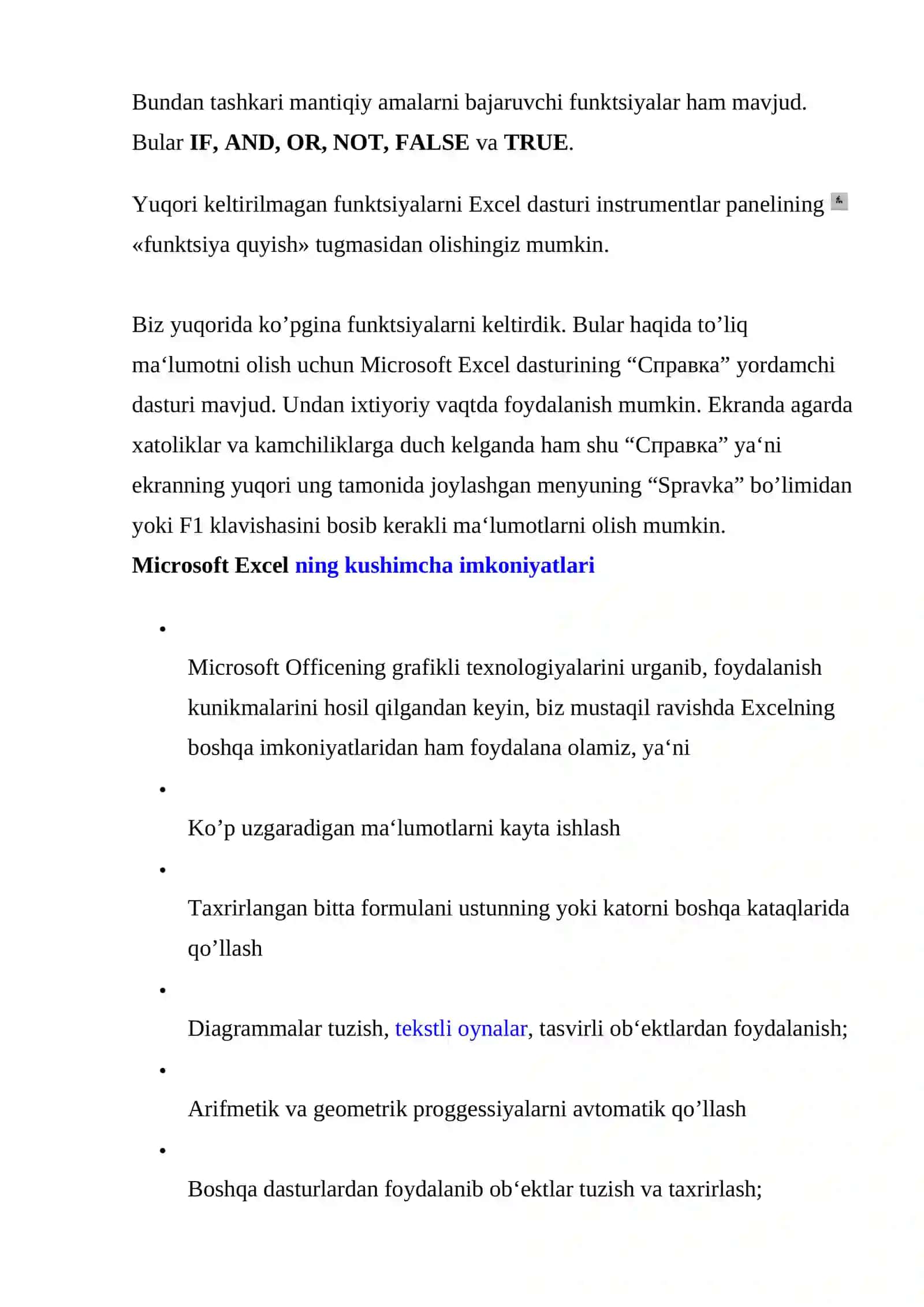 Excel elektron jadval dasturi yordamida amaliy masalalarni yechish 4