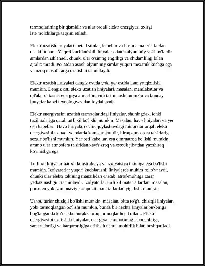 ELEKTR ENERGIYASINING UZATISH LINIYALARI VA TARMOQLAR 4