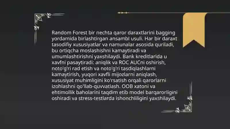 Decision Trees va Random Forest - Bank mijozlarining kredit riskini baholash 4
