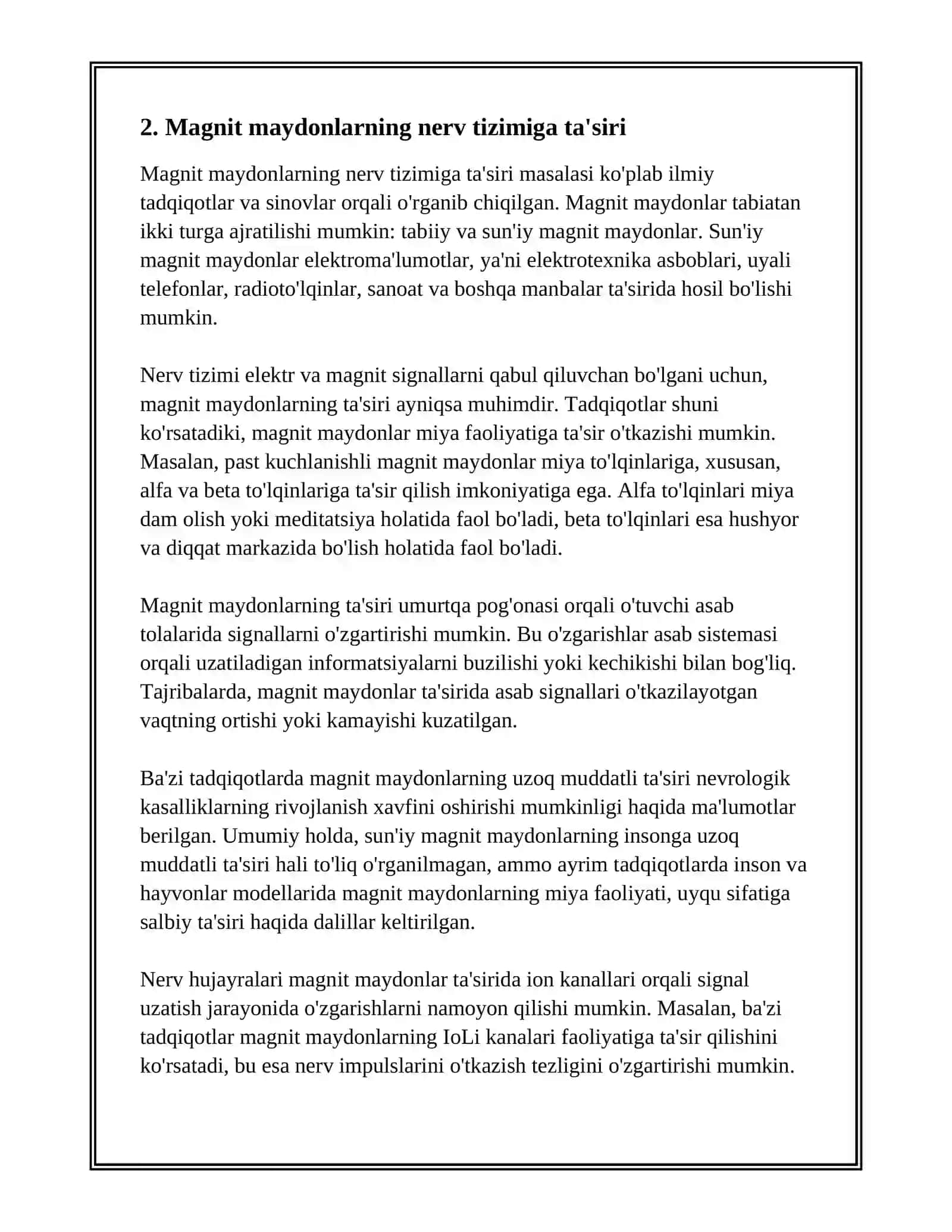 ELEKTR VA MAGNIT MAYDONLARI VA ULARNING TIRIK ORGANIZMGA TA'SIRI 4