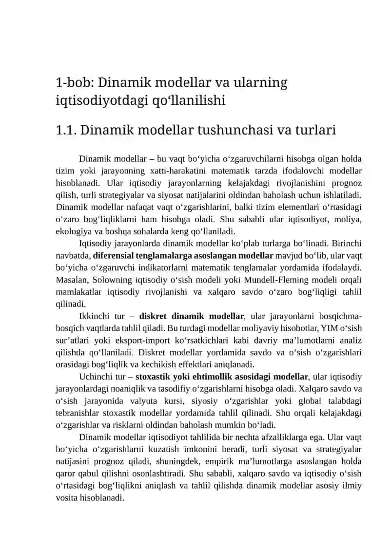 Dinamik modellarida xalqaro savdo va o’sishning bog’liqligi 4