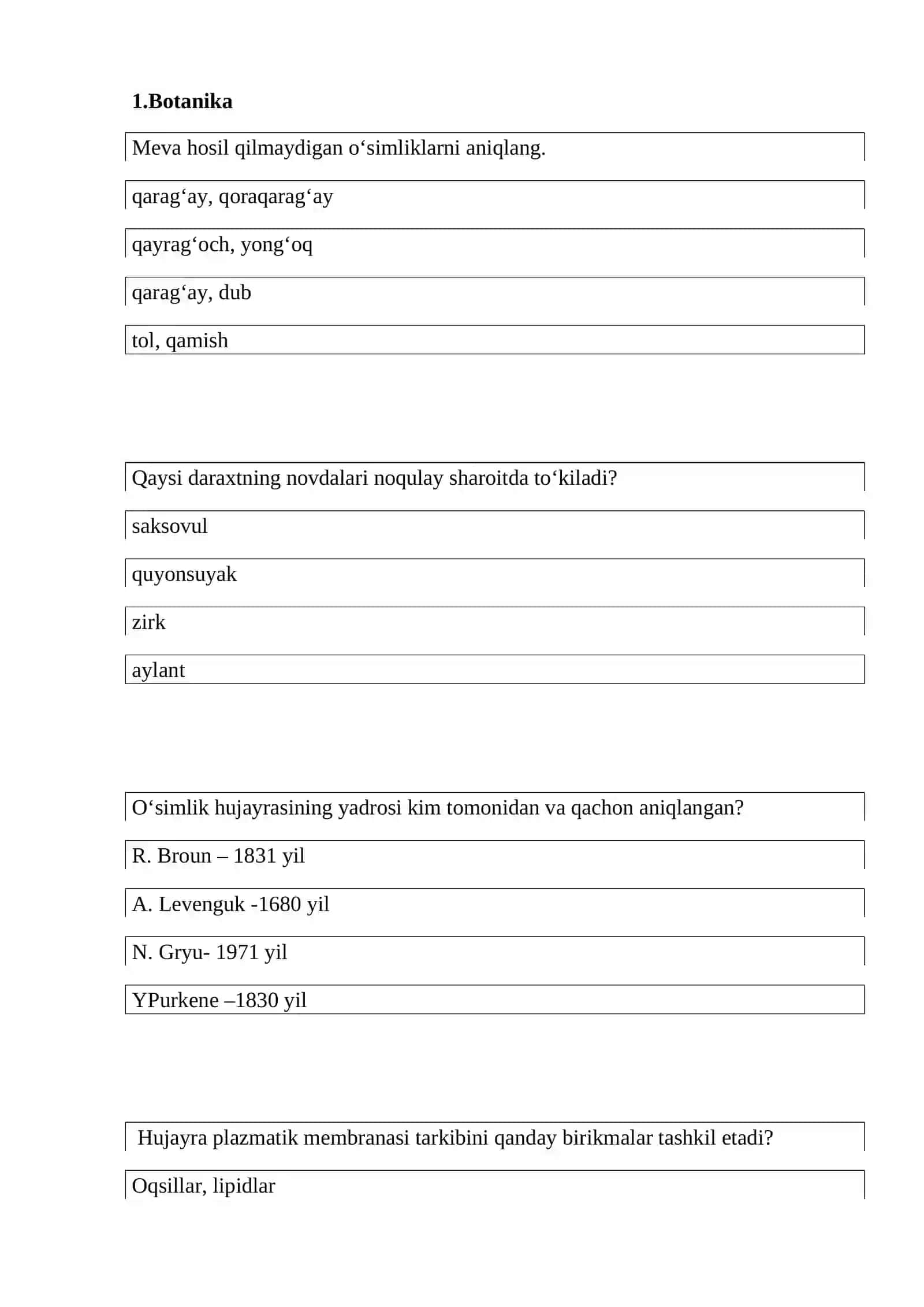 Biologiya va Geografiya 2025-2026 o’quv yili bitiruvchi kurs talabalar uchun maxsus fanlardan test 4