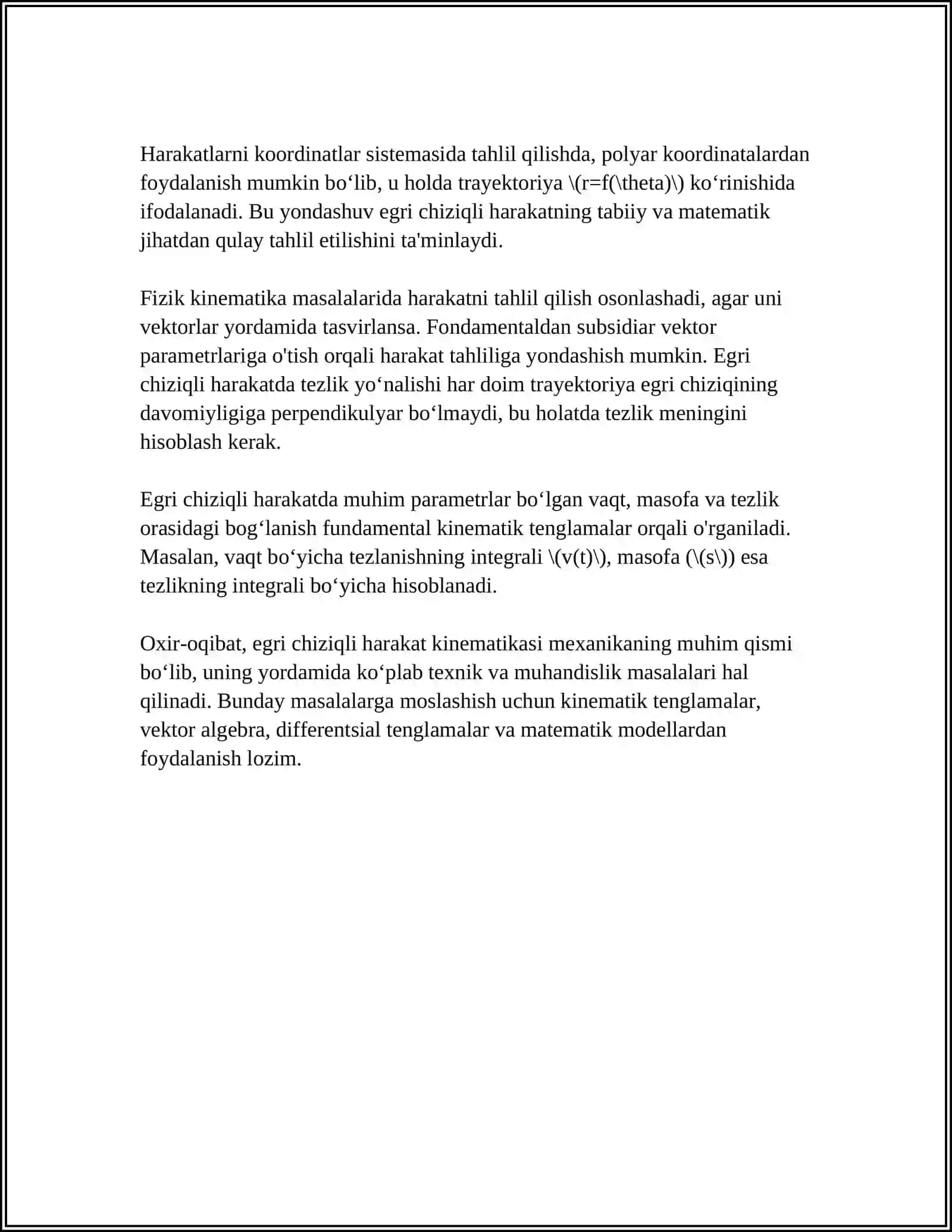 MEXANIK HARAKAT TRAYEKTORIYASINING EGRILIK RADIUSINI ANIQLASH 4