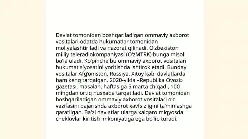O'zbekiston Respublikasida ommaviy axborotning faoliyati 4