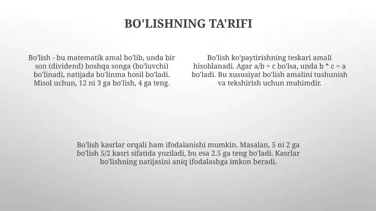 Ayirish va Bo'lish: Ta'riflar 4