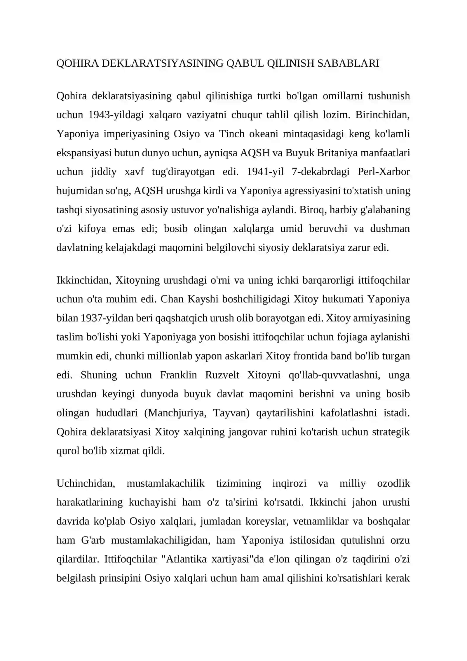 QOHIRA DEKLARATSIYASI TARIXI VA MAZMUNI TAHLILI 4