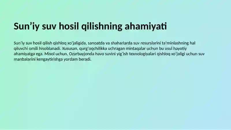 Sunʼiy suv hosil qilish boʻyicha ilmiy izlanishlar 4