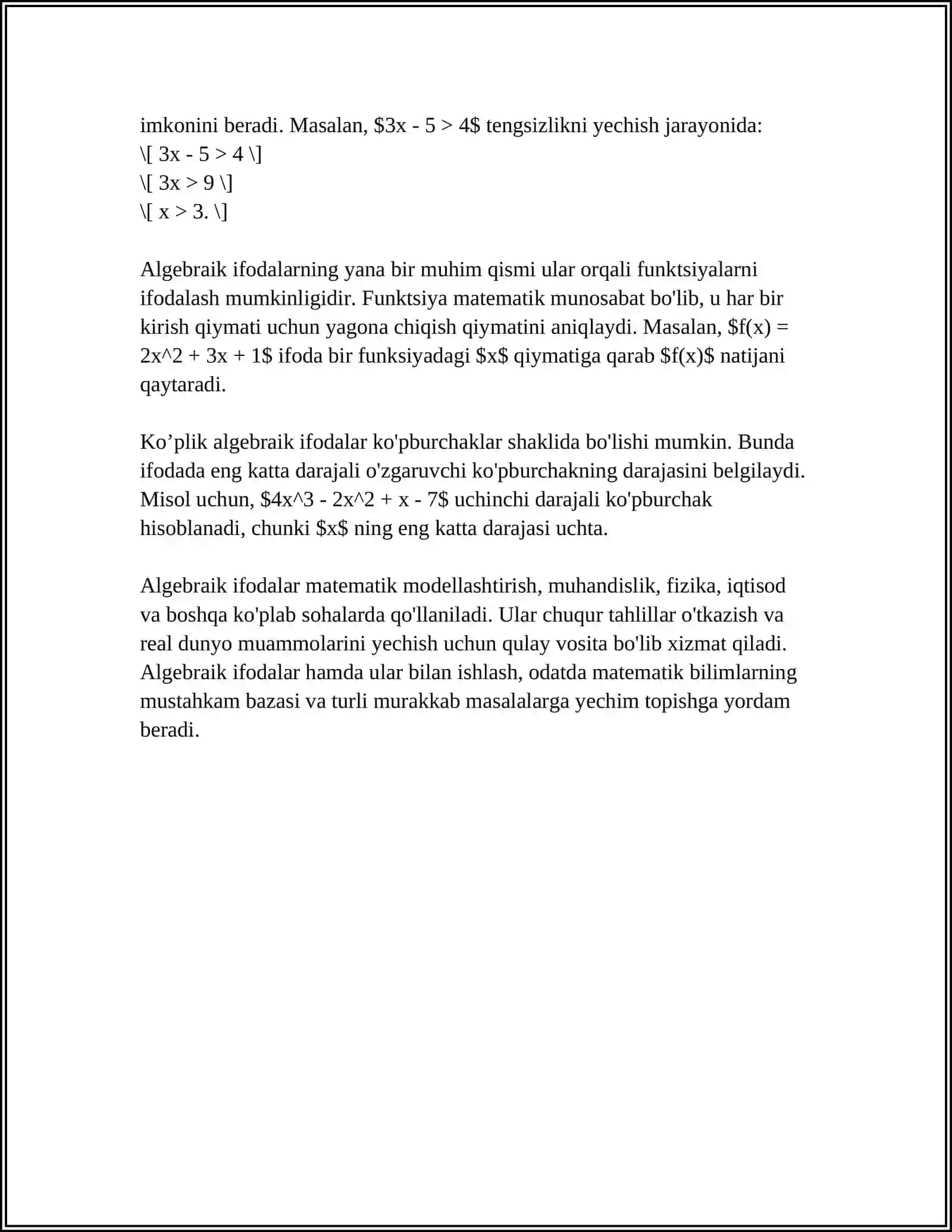 Algebraik ifodalar 4