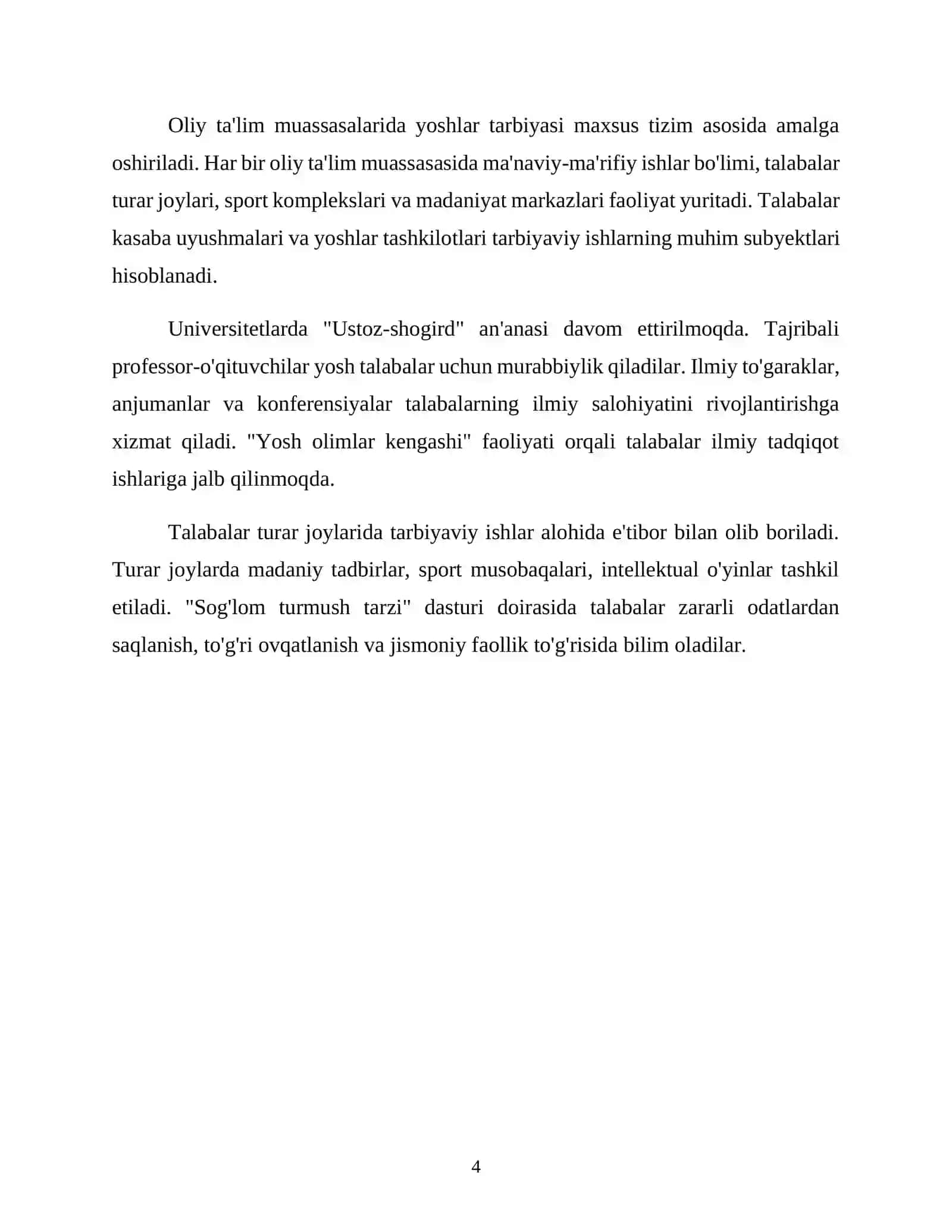 O'ZBEKISTONDA YOSHLAR TARBIYASI BORASIDA OLIB BORILAYOTGAN ISHLAR 4