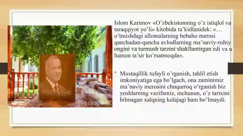 Yuksak manaviyatli yoshlarni tarbiyalashda o’rta osiya allomalarining ilmiy meroslarini õrni 4