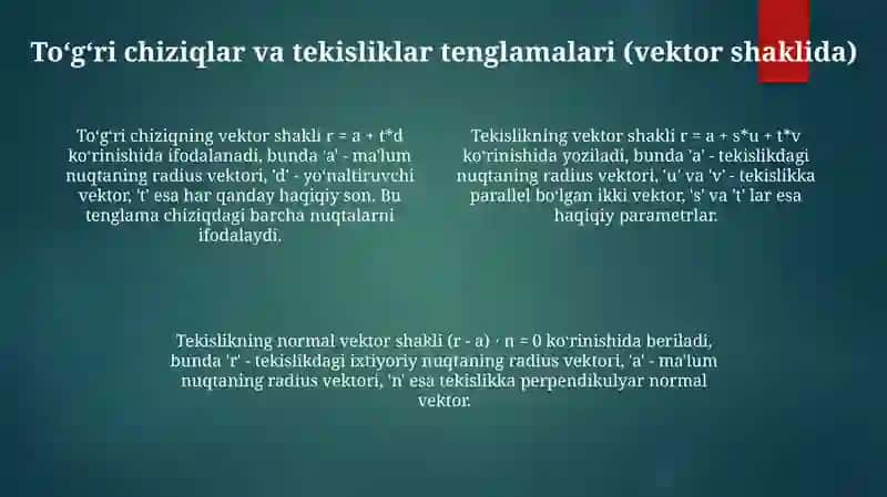 Vektorlar va geometriya 4
