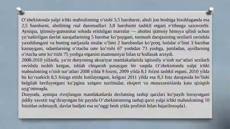 Mavzu: O’ZBEKISTONDA IQTISODIY ISLOHOTLARNING AMALGA OSHIRILISHI, BOZOR MUNOSABATLARINING SHAKLLANISHI 4