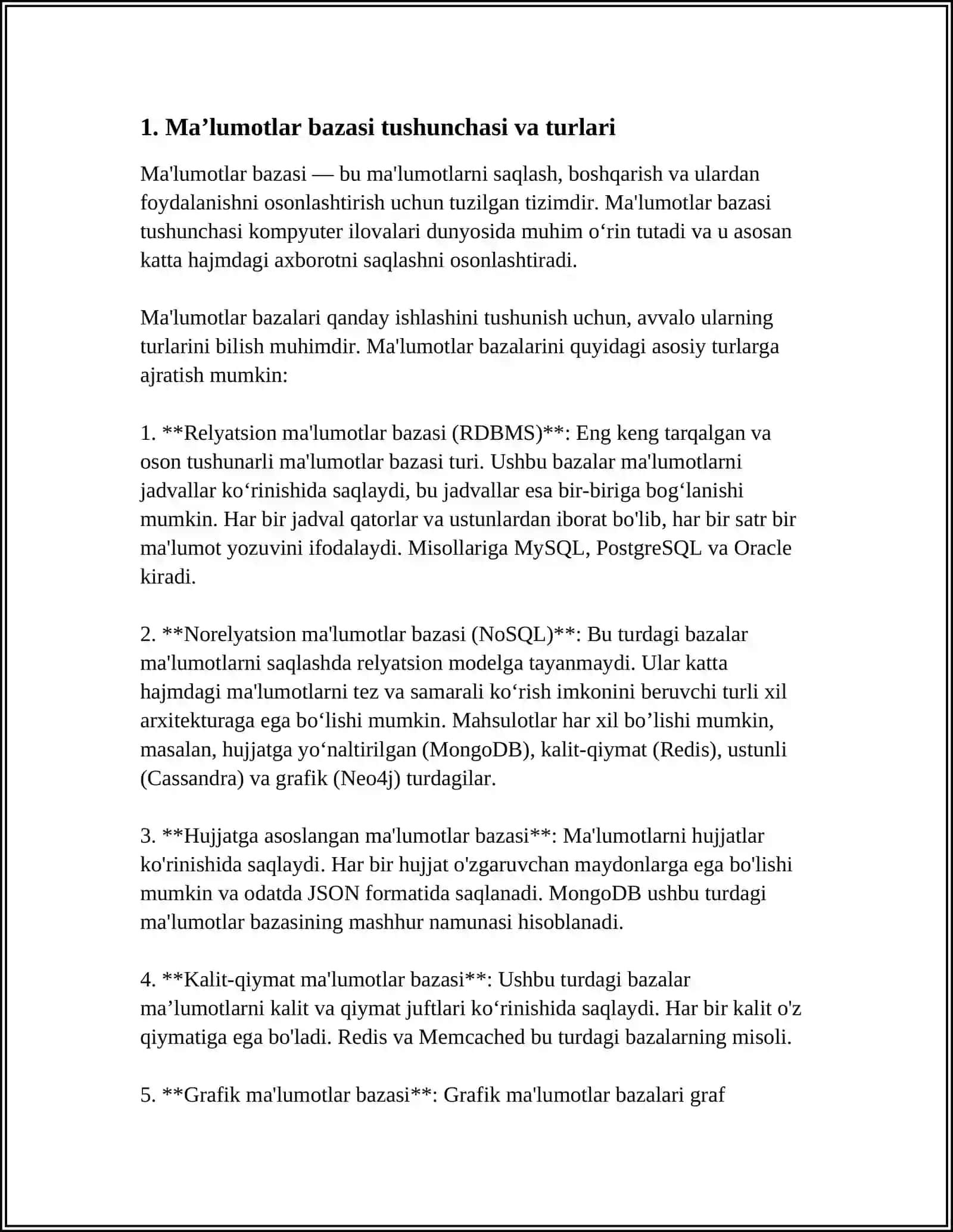 MAʼLUMOTLAR BAZASINI YARATISH 4