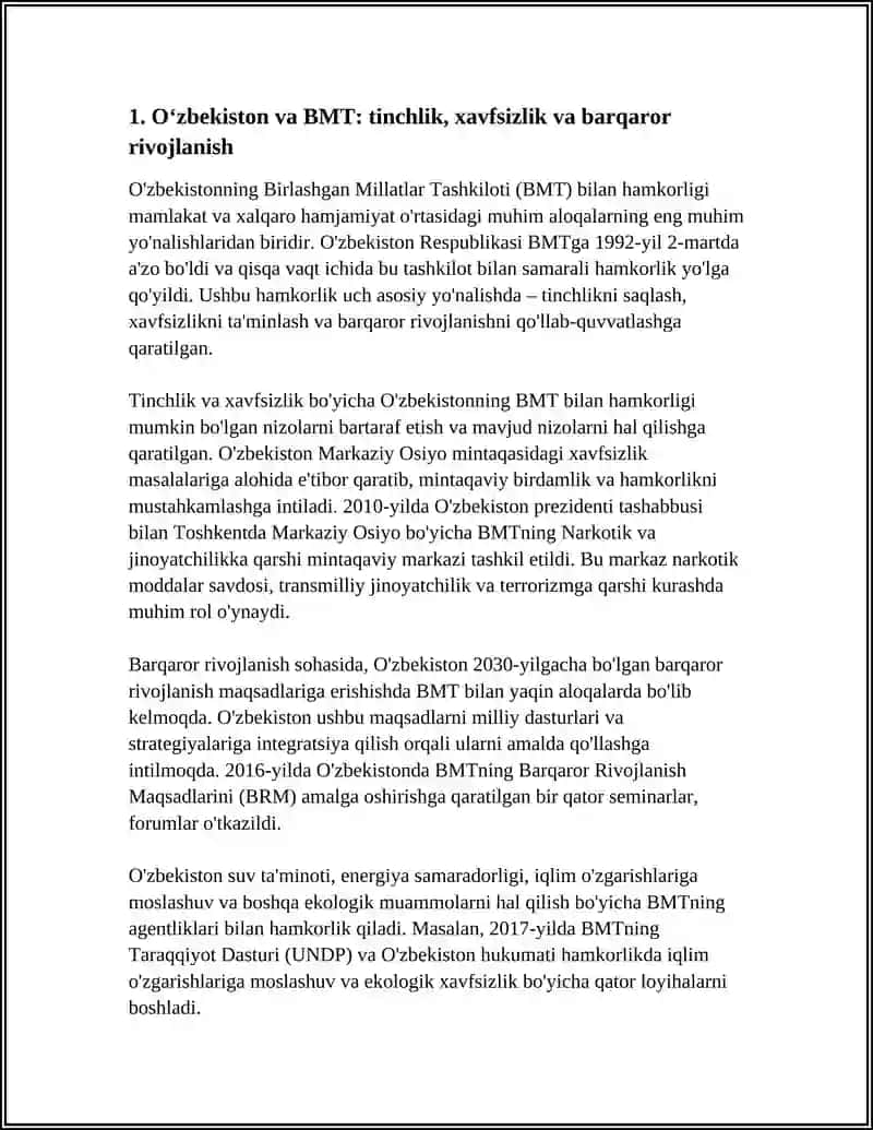 OʻZBEKISTONNING XALQARO TASHKILOTLAR BILAN HAMKORLIK ALOQALARI 4