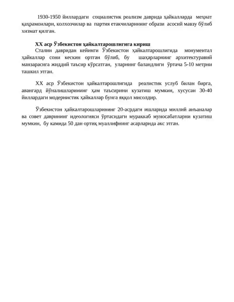 XX asr O‘zbekiston haykaltaroshligi 4