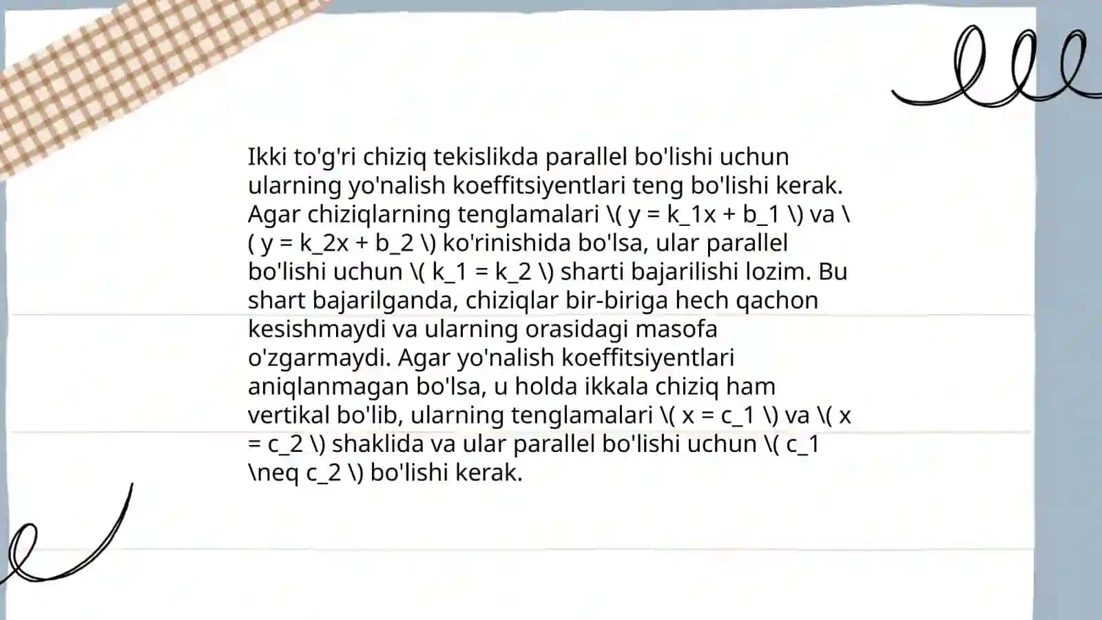 Ikki to'g'ri chiziq orasidagi burchaklarni aniqlash 4