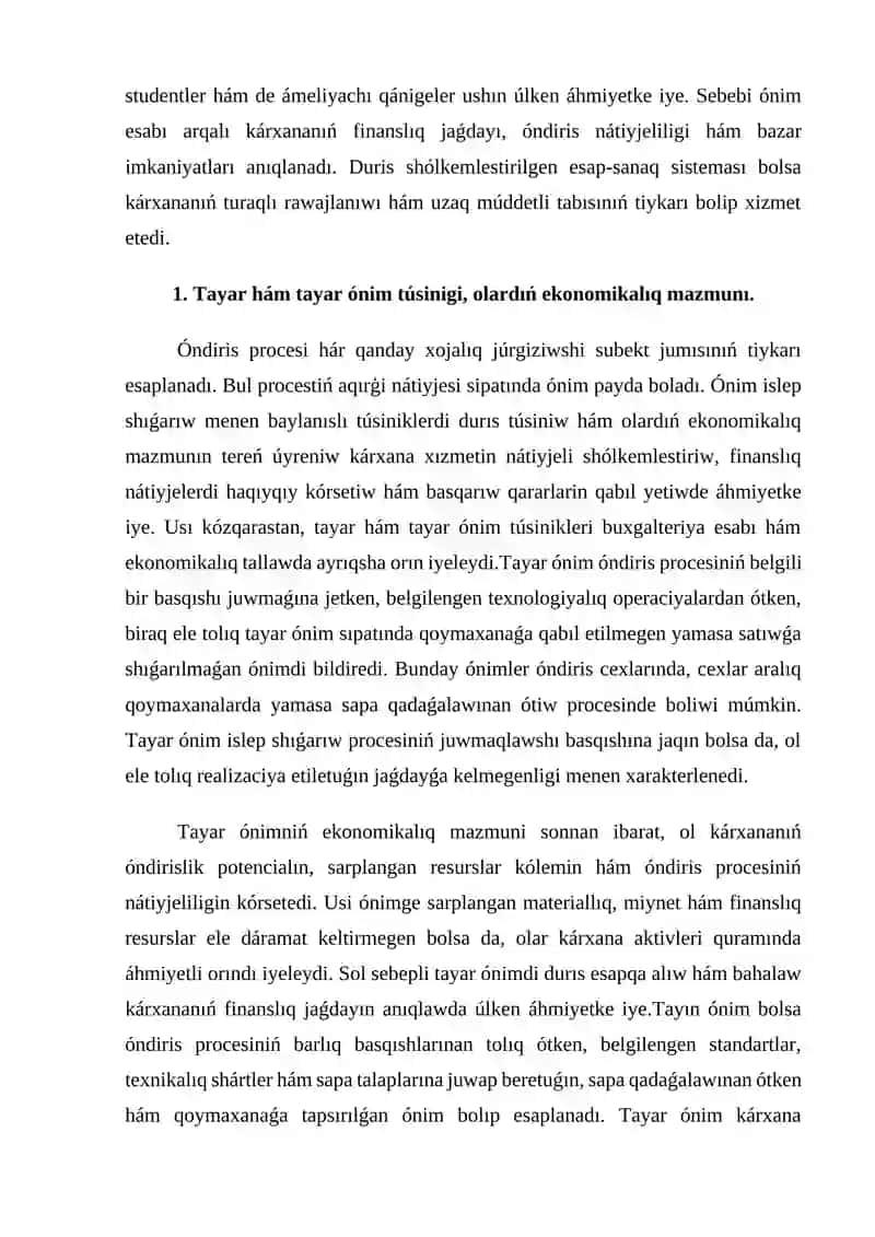 Tayar hám tayar ónim islep shıǵarıw haqqńnda túsinik hám onı bahalawdıń esabı 4