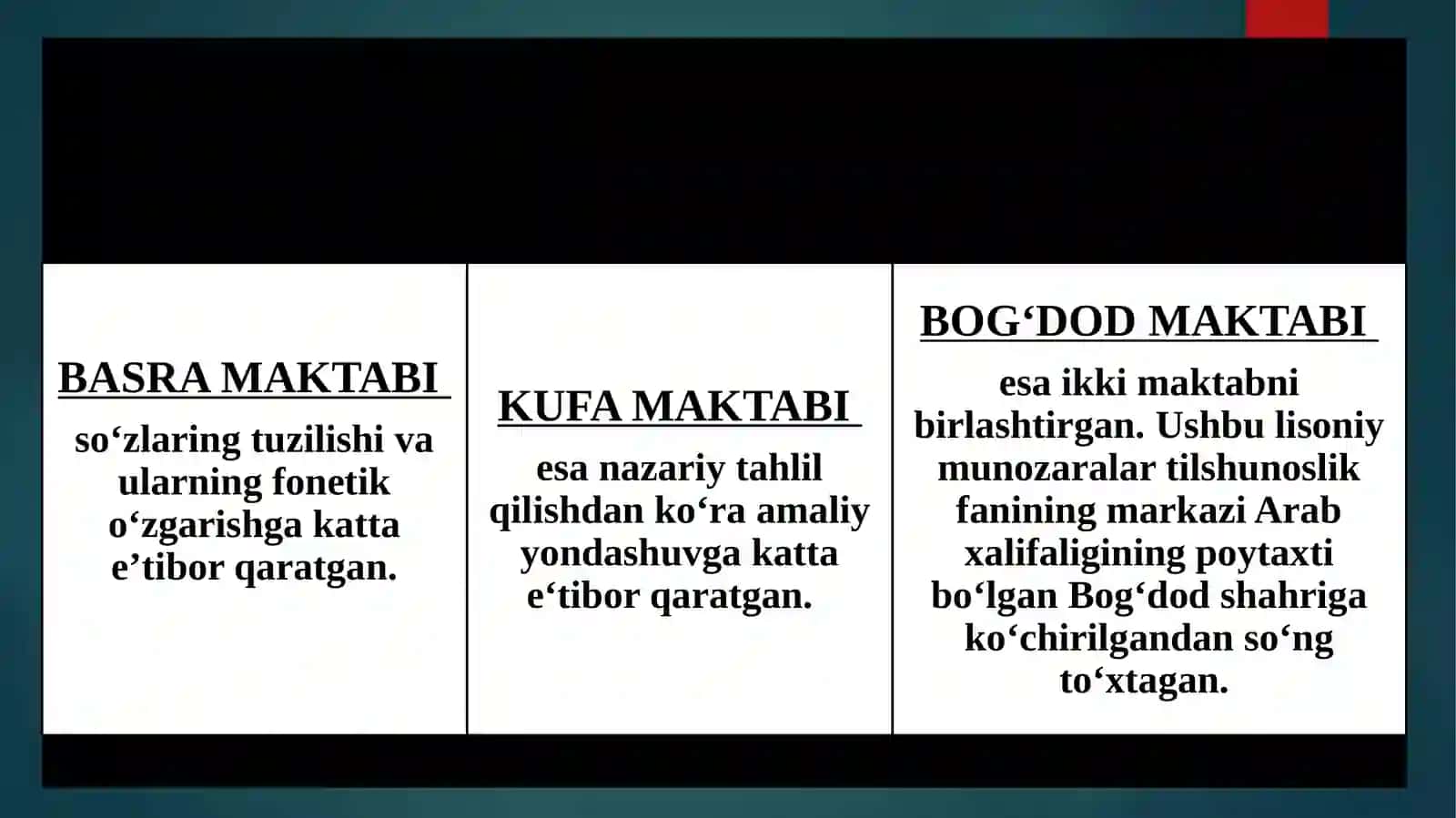 O‘RTA ASRLAR TILSHUNOSLIGI (ARAB VA O‘RTA OSIYODA TIL ILMINING TARAQQIYOTI) 4