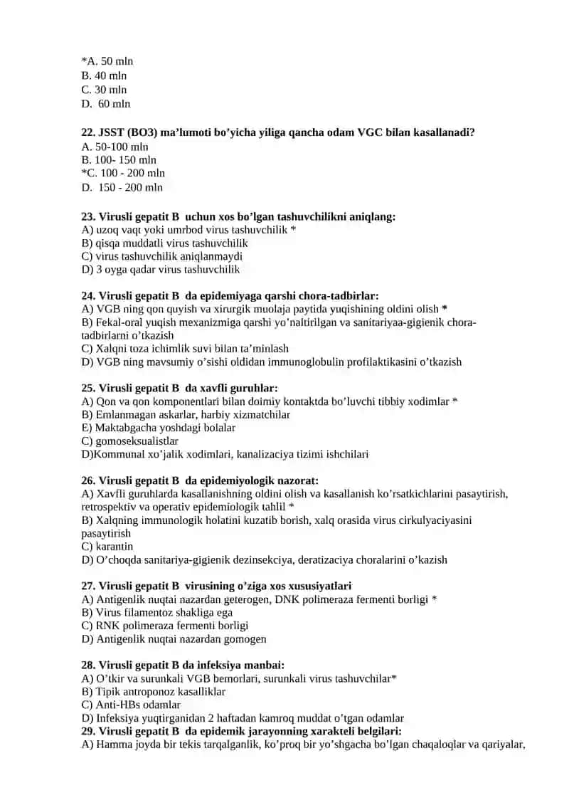 Virusli gepatitlar B, C, D epidemiologiyasining o‘ziga xosligi. B, C, D virusli gepatit kasalliklarida epidemiyaga qarshi chora-tadbirlar va epidemiologik nazorat 4