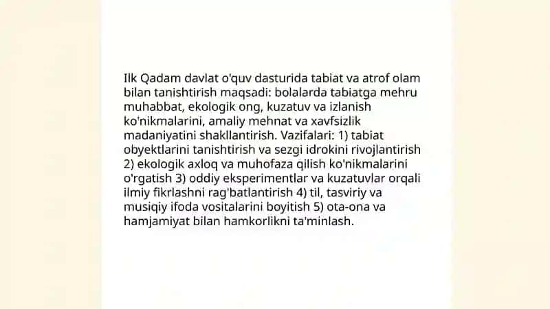 Ilk Qadam davlat òquv dasturi 4