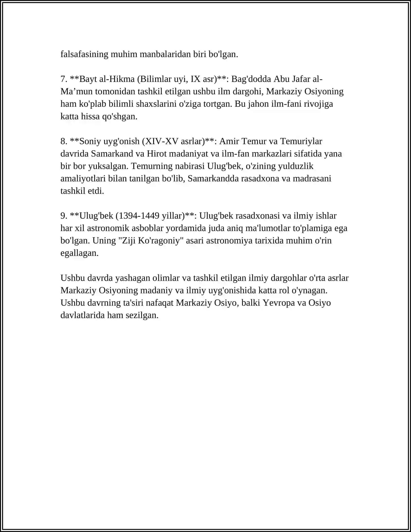IX-XII ASRLARDA MAMLAKATIMIZ HUDUDIDA RO'Y BERGAN MADANIY UYG'ONISH (RENESSANS) BUYUK ALLOMALARIMIZNING JAHON SIVILIZATSIYASIGA QO'SHGAN HISSASI 4