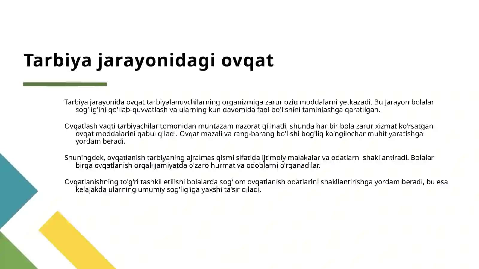 Maktabgacha ta'limda ovqatlanishning muhimligi va ehtiyojlari 4