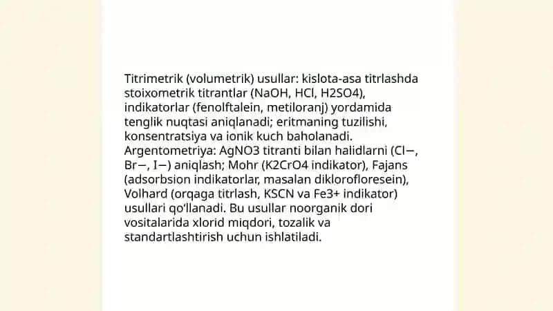 Noorganik dori vositalarining sifatini nazorat qilishdagi fizik-kimyoviy tahlil usullari 4