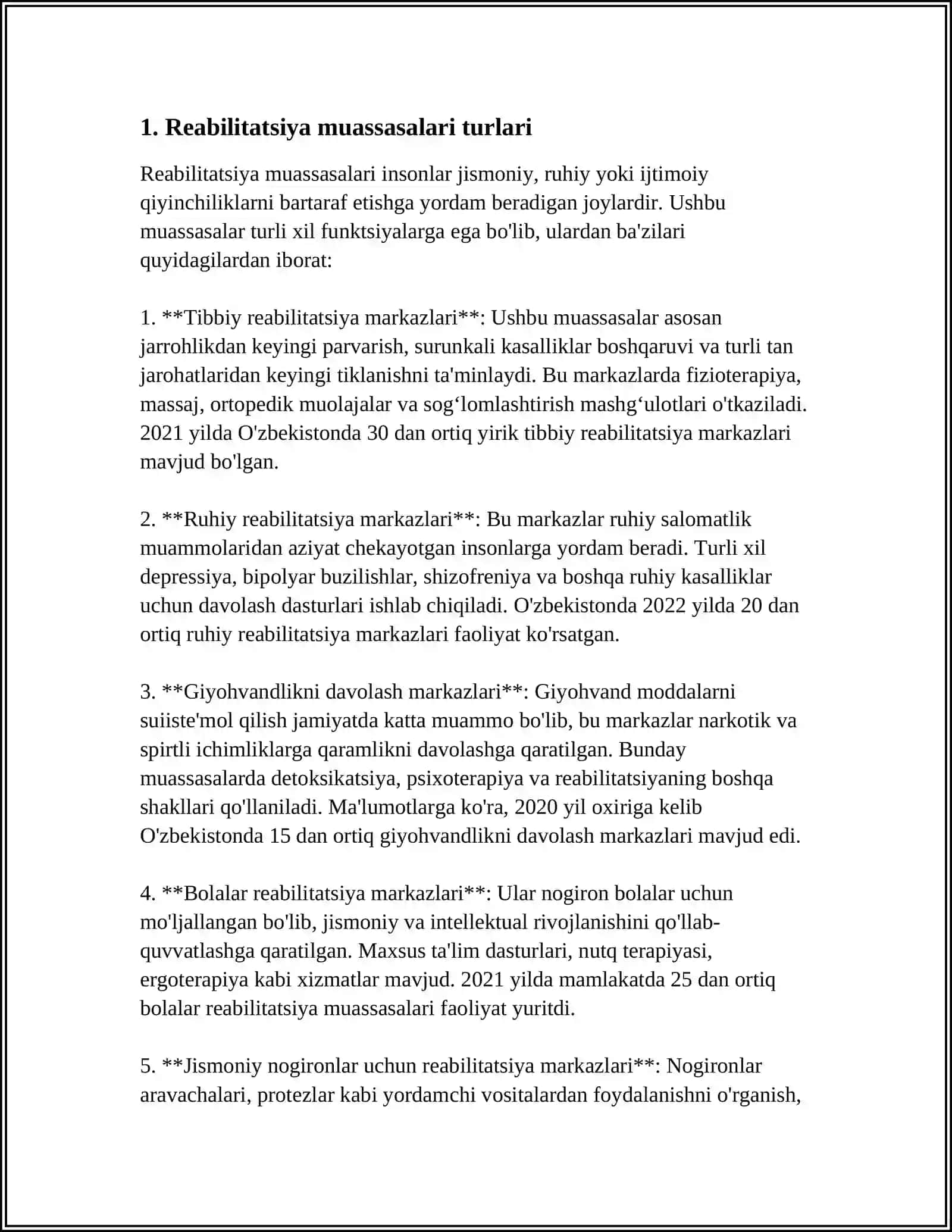 DAVLAT VA NODAVLAT REABILITATSIYA MUASSASALARI FAOLIYATI 4