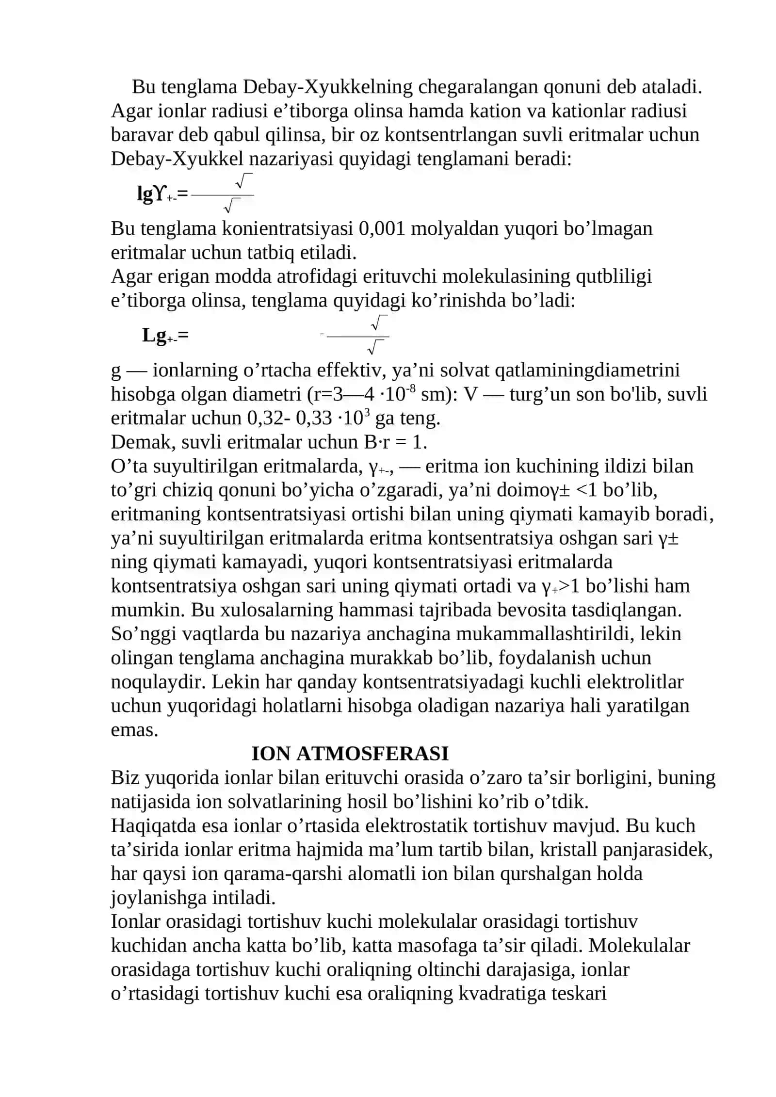 Elektrolitlarning elektrostatik nazariyasi 4