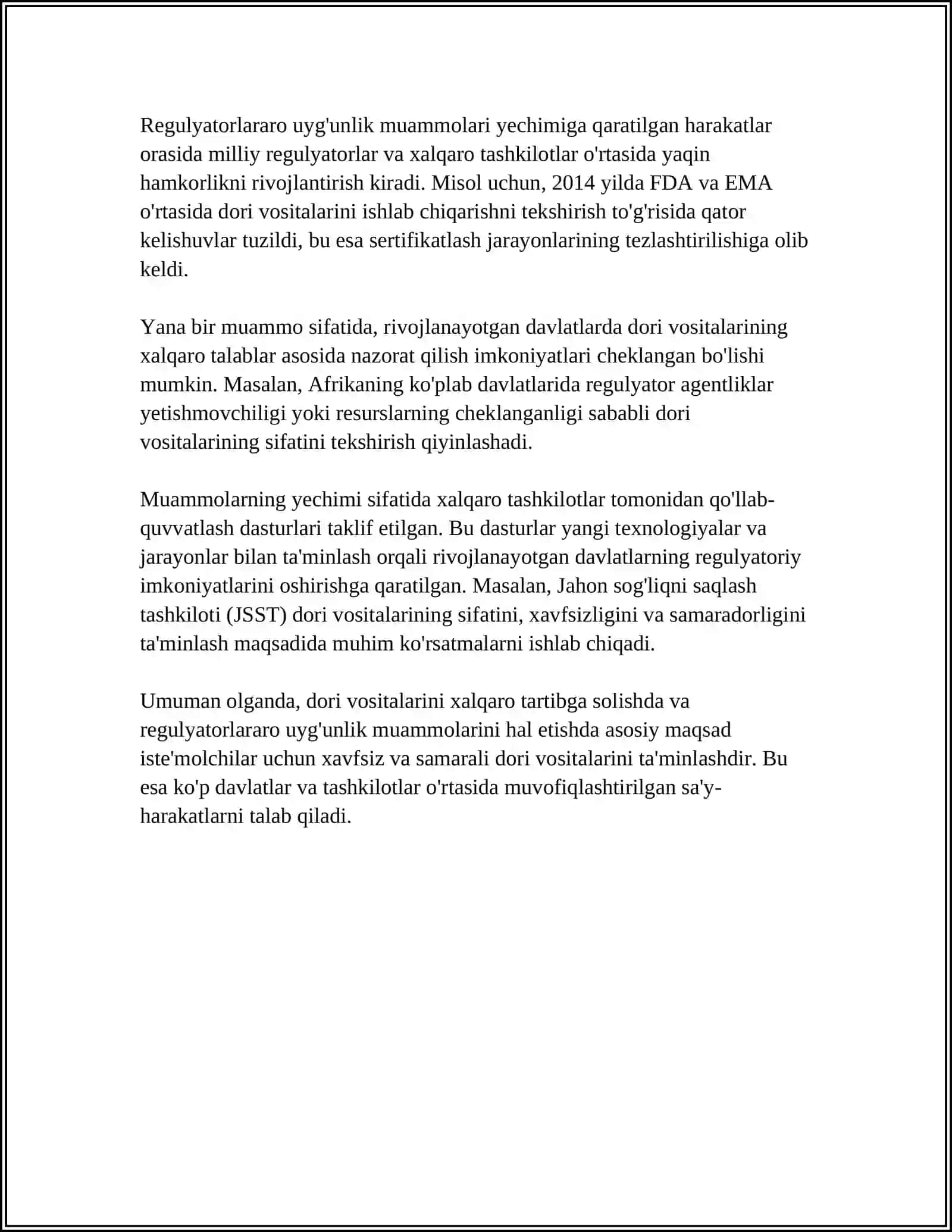 DORI VOSITALARINI TARTIBGA SOLISH VA TEXNIK UYG'UNLASHTIRISHNING GLOBAL MUAMMOLARI 4