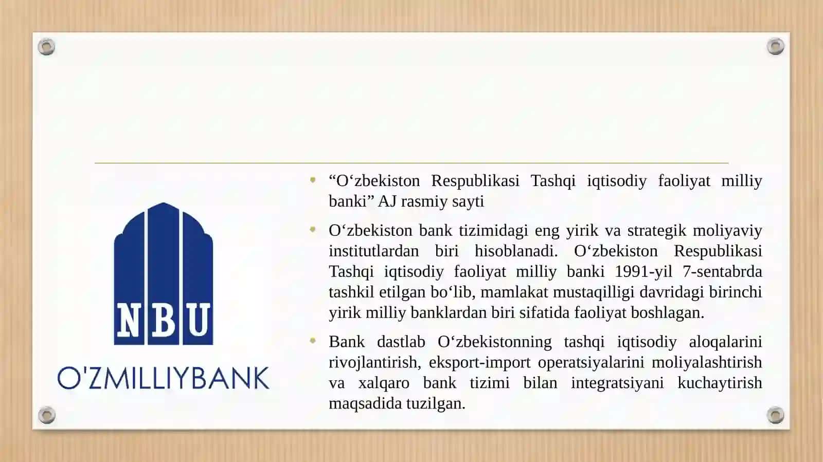 OʻZBEKISTON RESPUBLIKASI TASHQI IQTISODIY FAOLIYAT MILLIY BANKI AJ 4