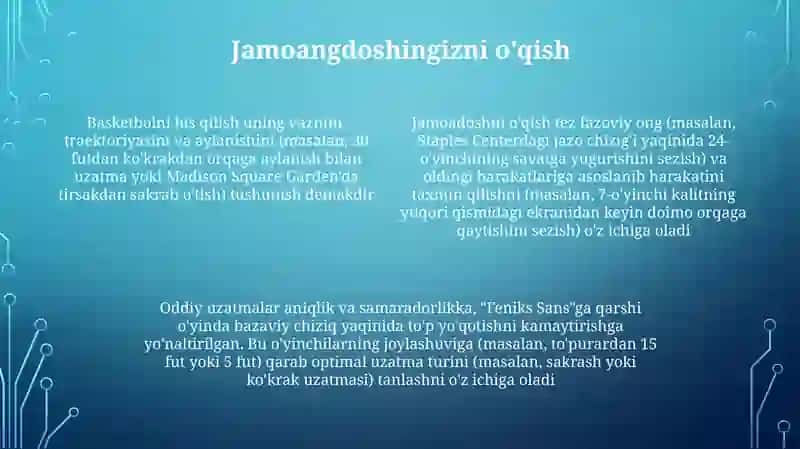 Basketbol toʻpini his qilish va oddiy toʻp uzatmalarini amalga oshirish 4