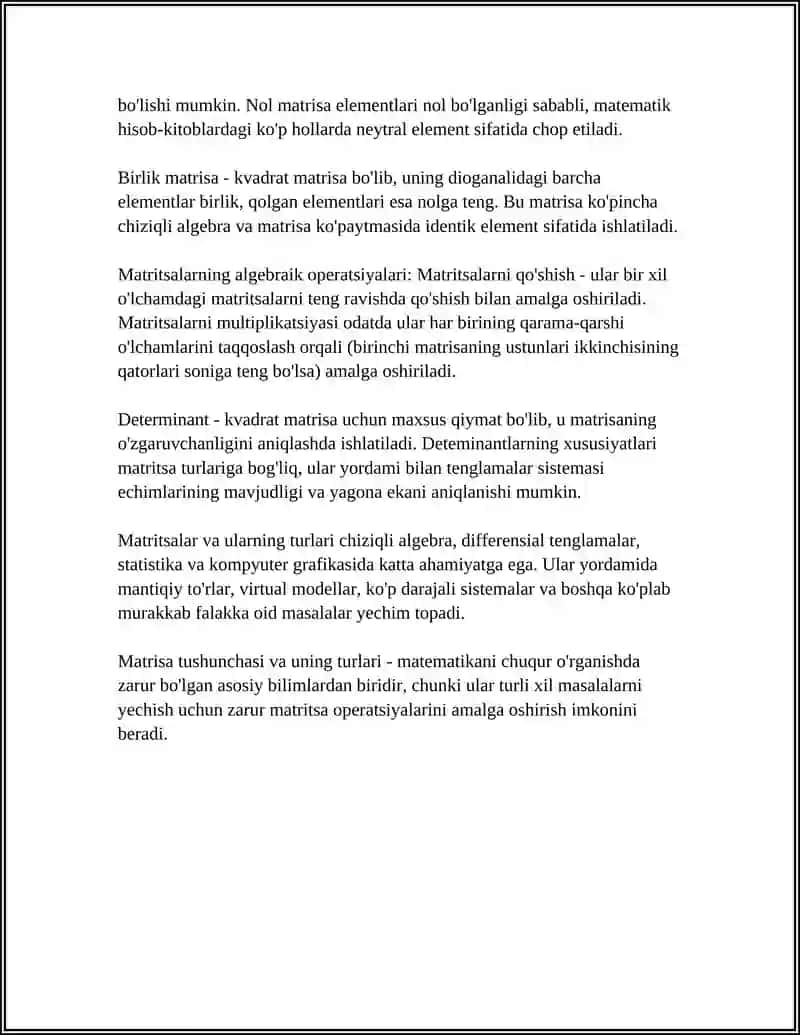 MATRISA VA DETERMINATLAR.CHIZIQLI TENGLAMALARSISTEMASI. VEKTORLAR VAANALITIK GEAMETRIYA ELEMENTLARI 4