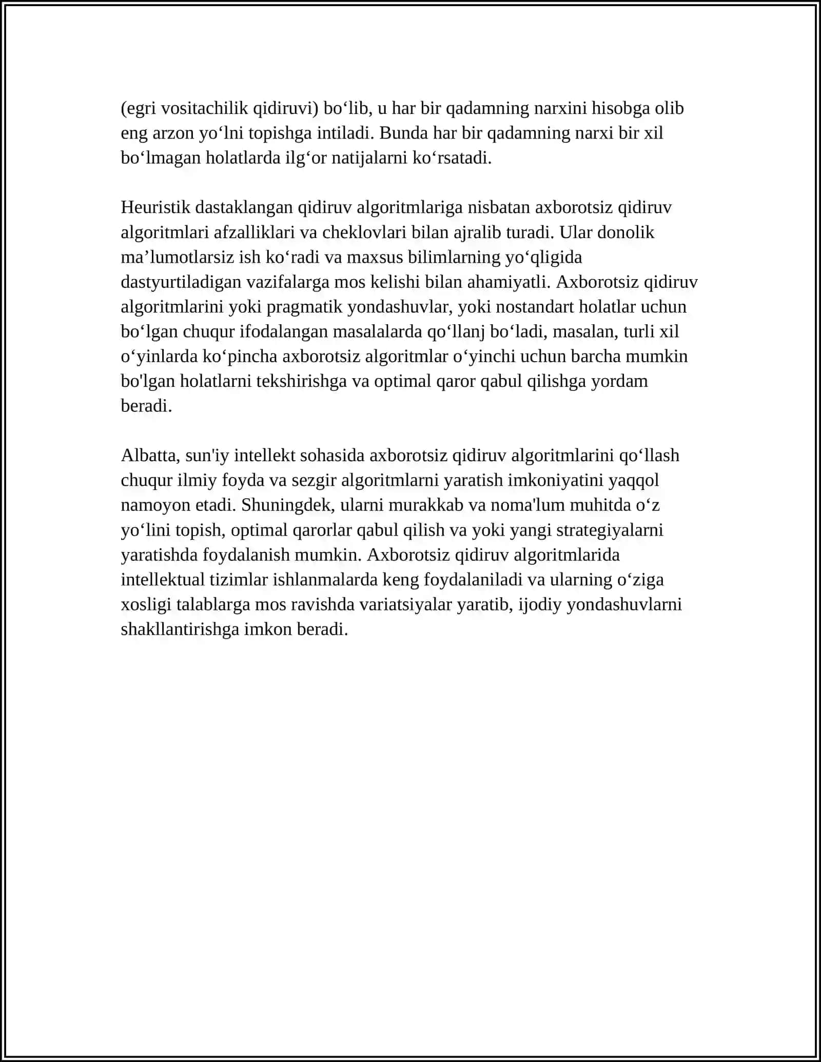 SUN’IY INTELLEKTDA AXBOROTSIZ VA AXBORATLI QIDIRUV ALGORITMLARINI ISHLAB CHIQISH 4