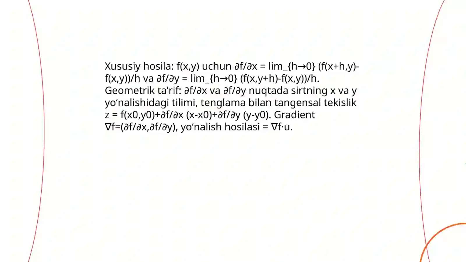 Oshkormas funksiyalarning xususiy hosilalari ekstrmumlari mavzusida taqdimot 4