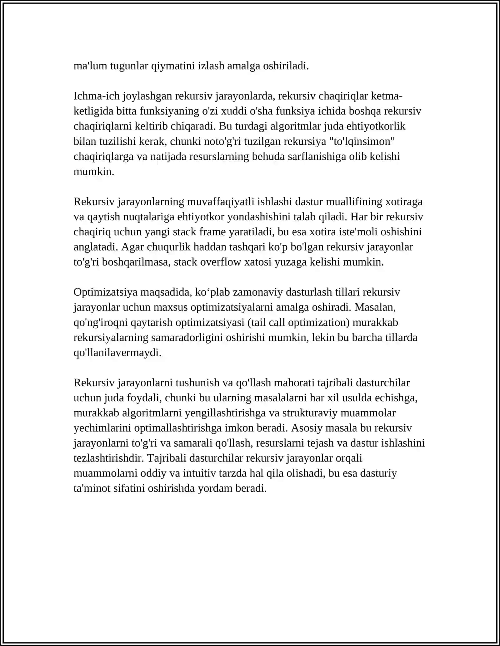 ICHMA-ICH JOYLASHGAN REKURSIV JARAYONLARNI TASHKIL ETISH 4