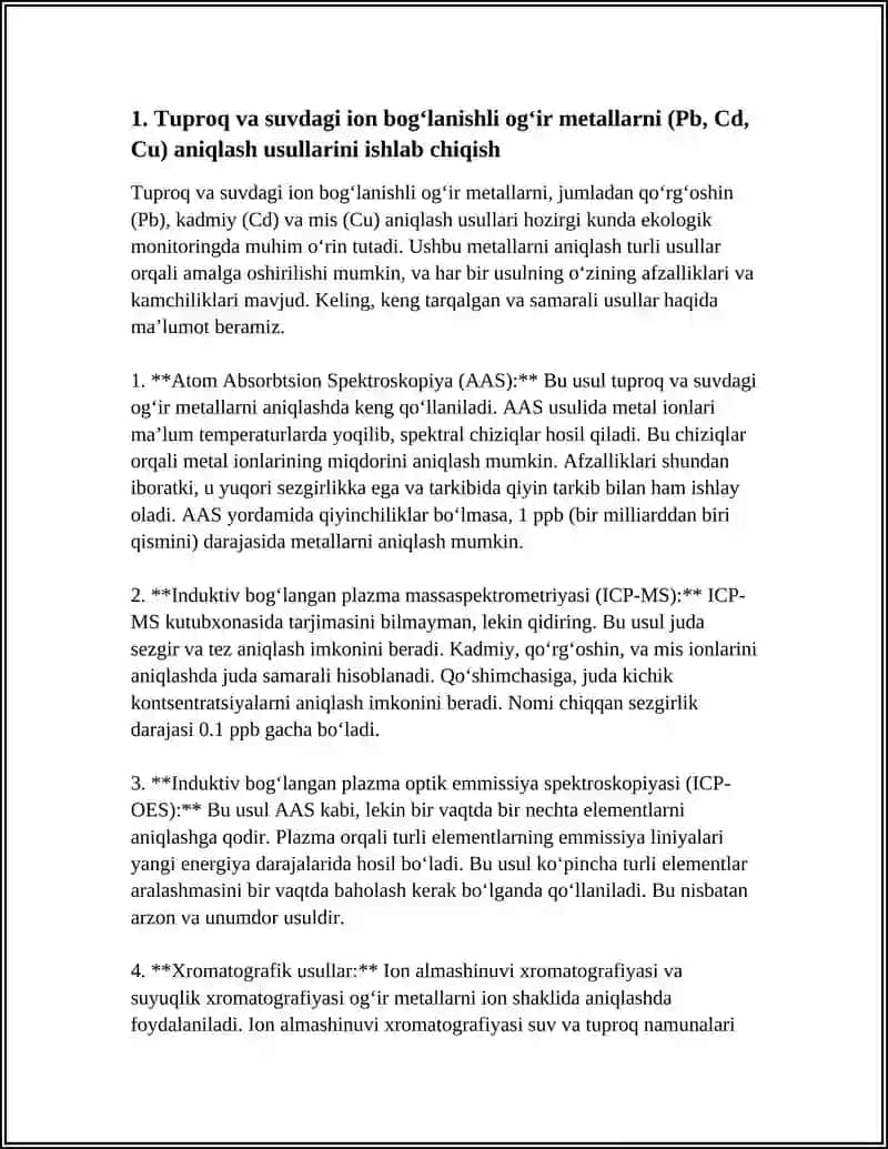 Tuproq va suvdagi ion bogʻlanishli ogʻir metallarni (Pb, Cd, Cu) aniqlash usullari 4