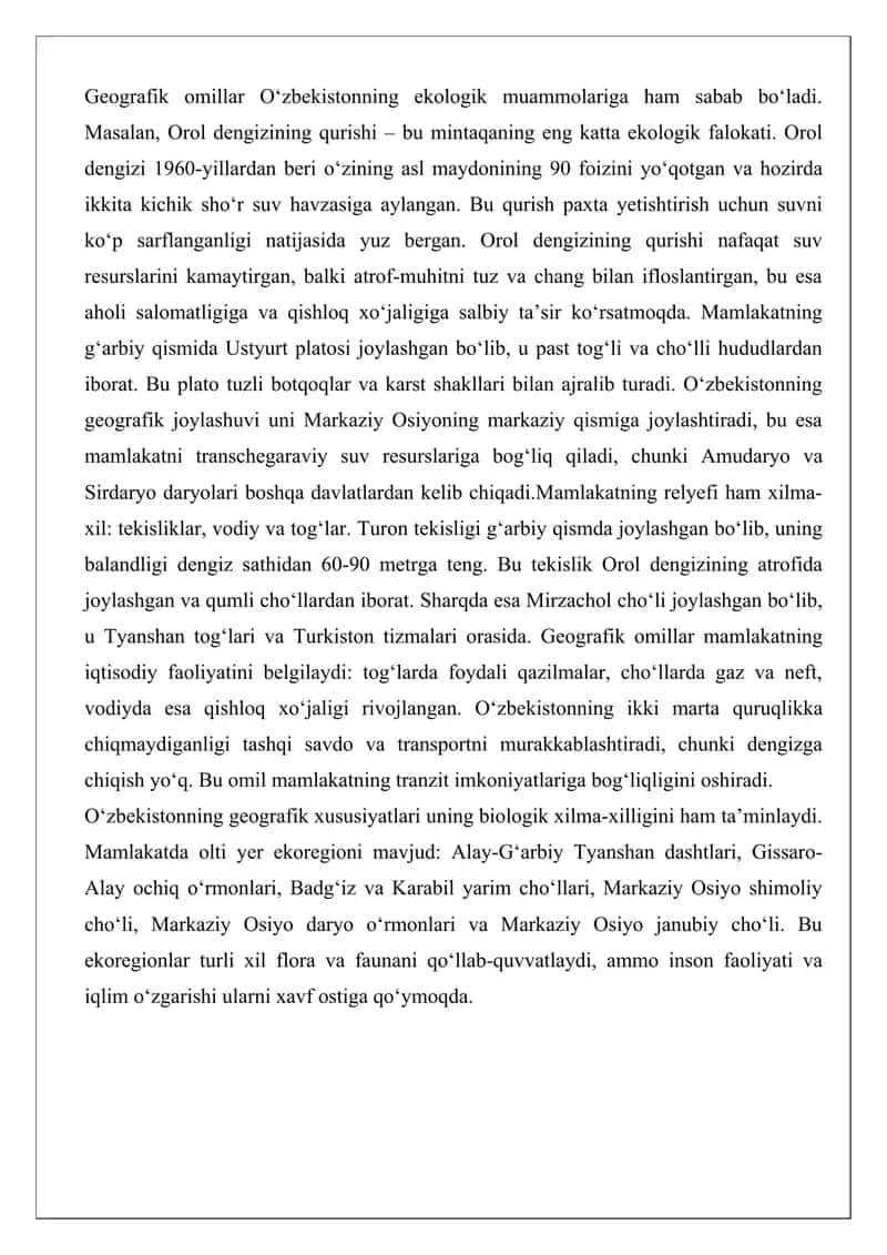 Inson va ekologiya rivojlanishining tabiiy shart-sharoitlari. 4