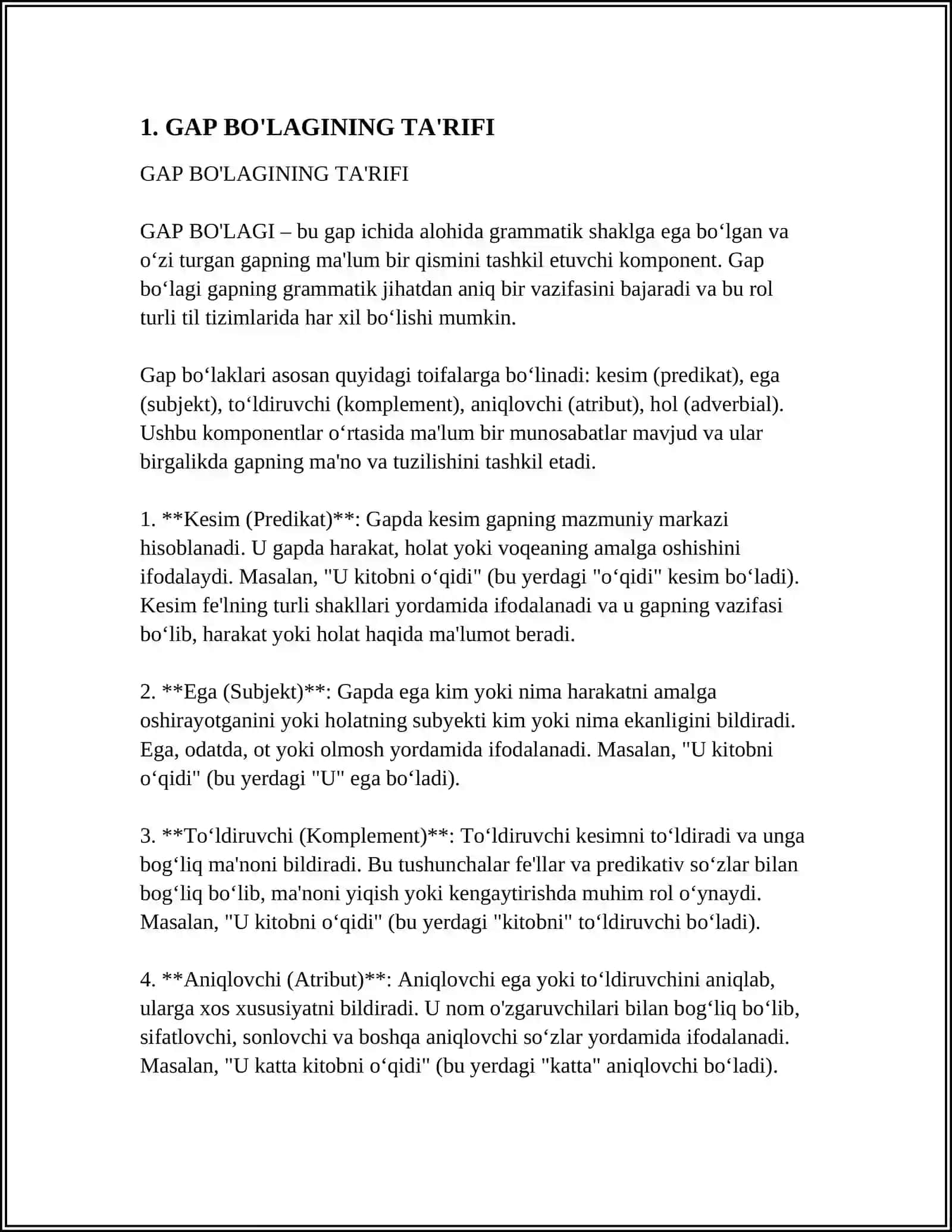 GAP BO’LAKLARI BOSH VA IKKINCHI DARAJALI BO’LAKLAR 4